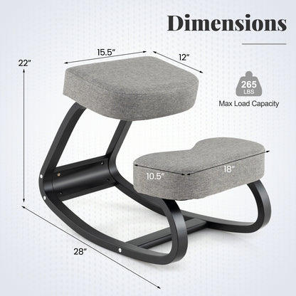 Wooden Ergonomic Rocking Kneeling Chair with Padded Cushion-Grey, Gray Ergonomic Chairs at Gallery Canada