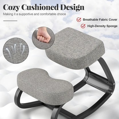 Wooden Ergonomic Rocking Kneeling Chair with Padded Cushion-Grey, Gray Ergonomic Chairs at Gallery Canada