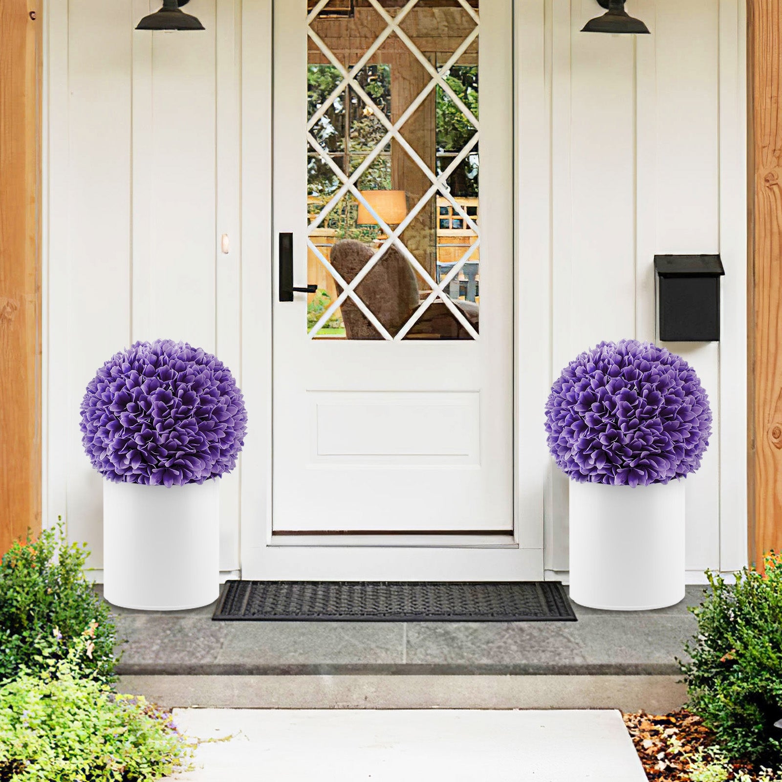 2 Pieces Artificial Plant Topiary Balls Faux Boxwood Decorative Balls, Purple Faux Plants   at Gallery Canada