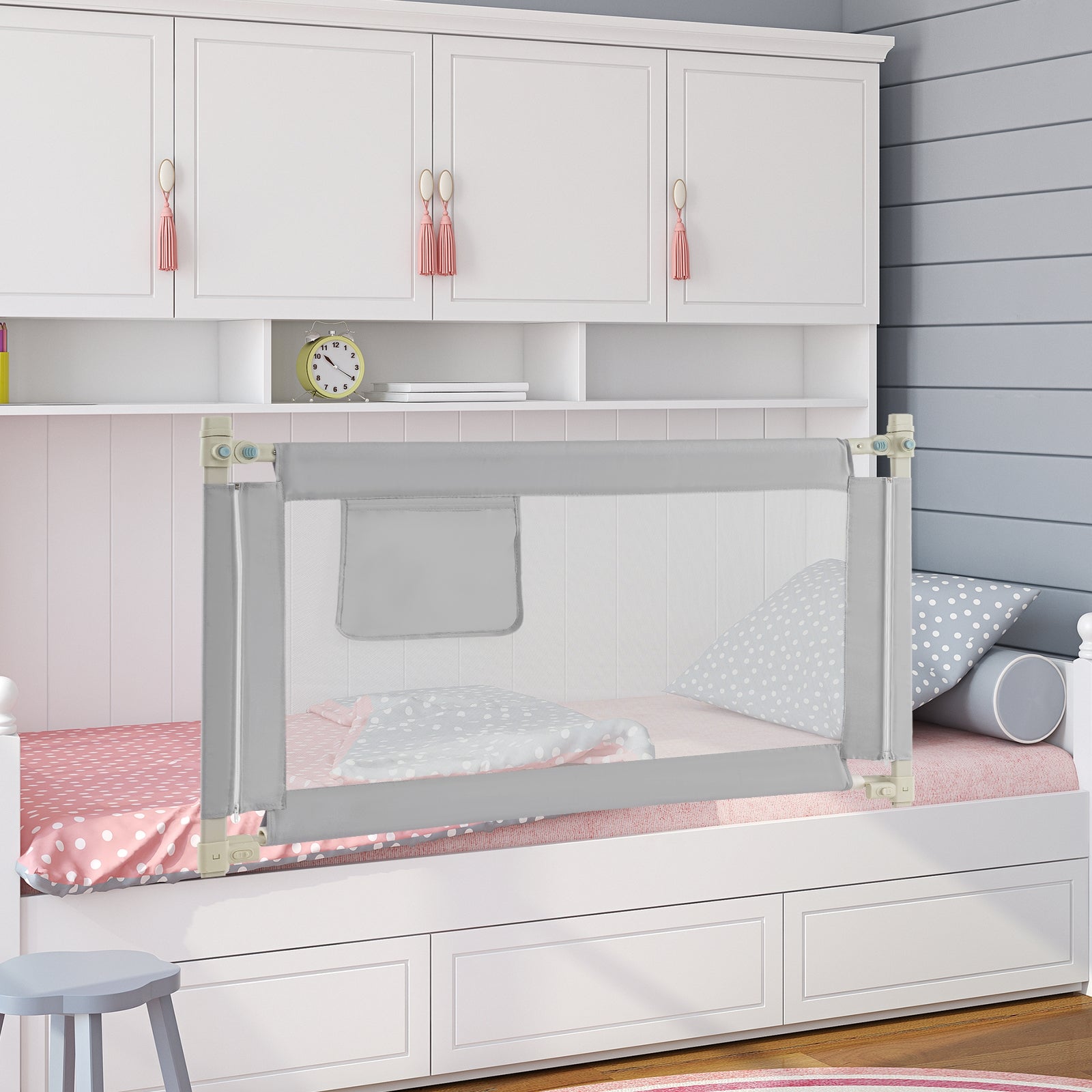 Toddler Bedrail with Side Pocket and 24 Adjustable Heights, Gray Bed Rails at Gallery Canada