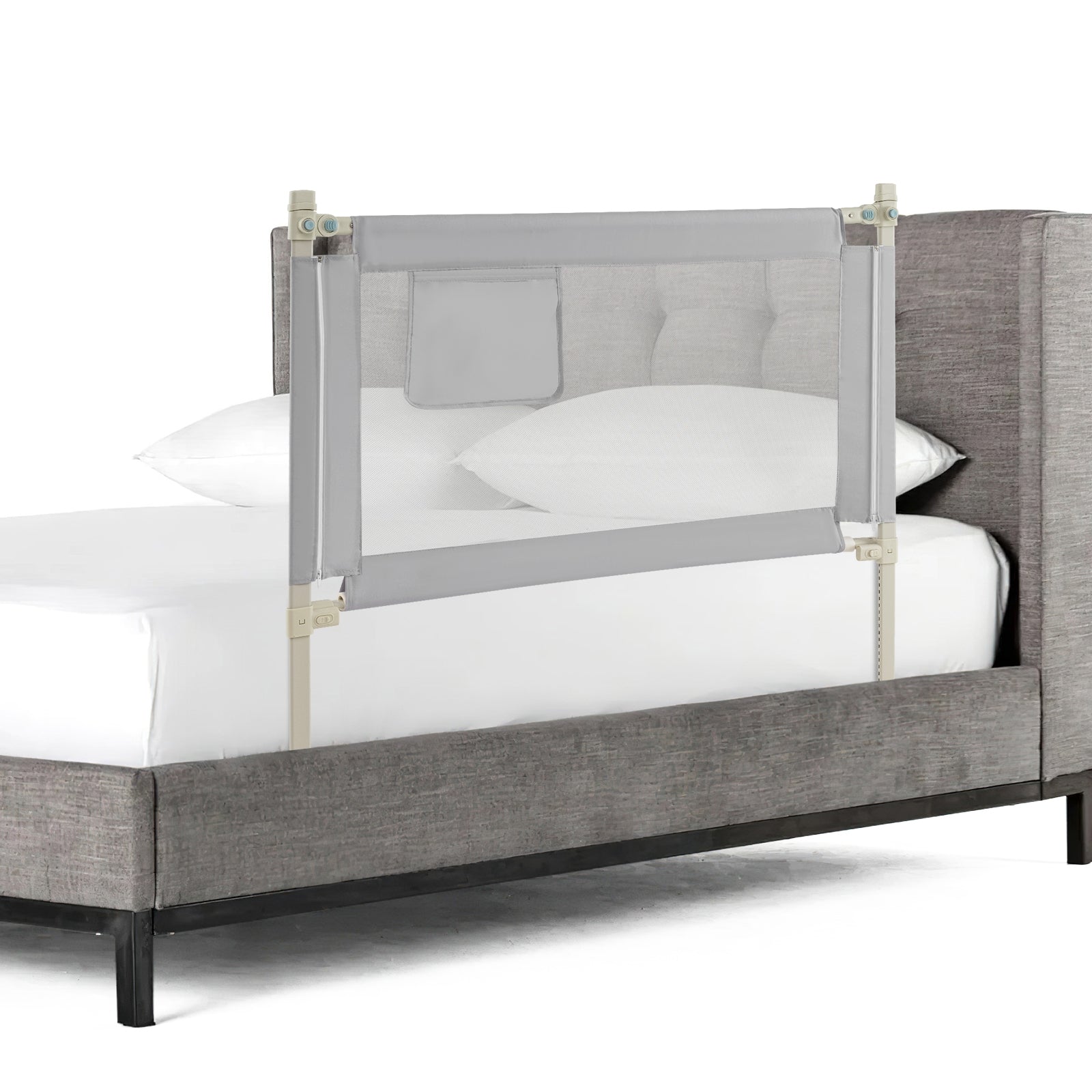 Toddler Bedrail with Side Pocket and 24 Adjustable Heights, Gray Bed Rails at Gallery Canada