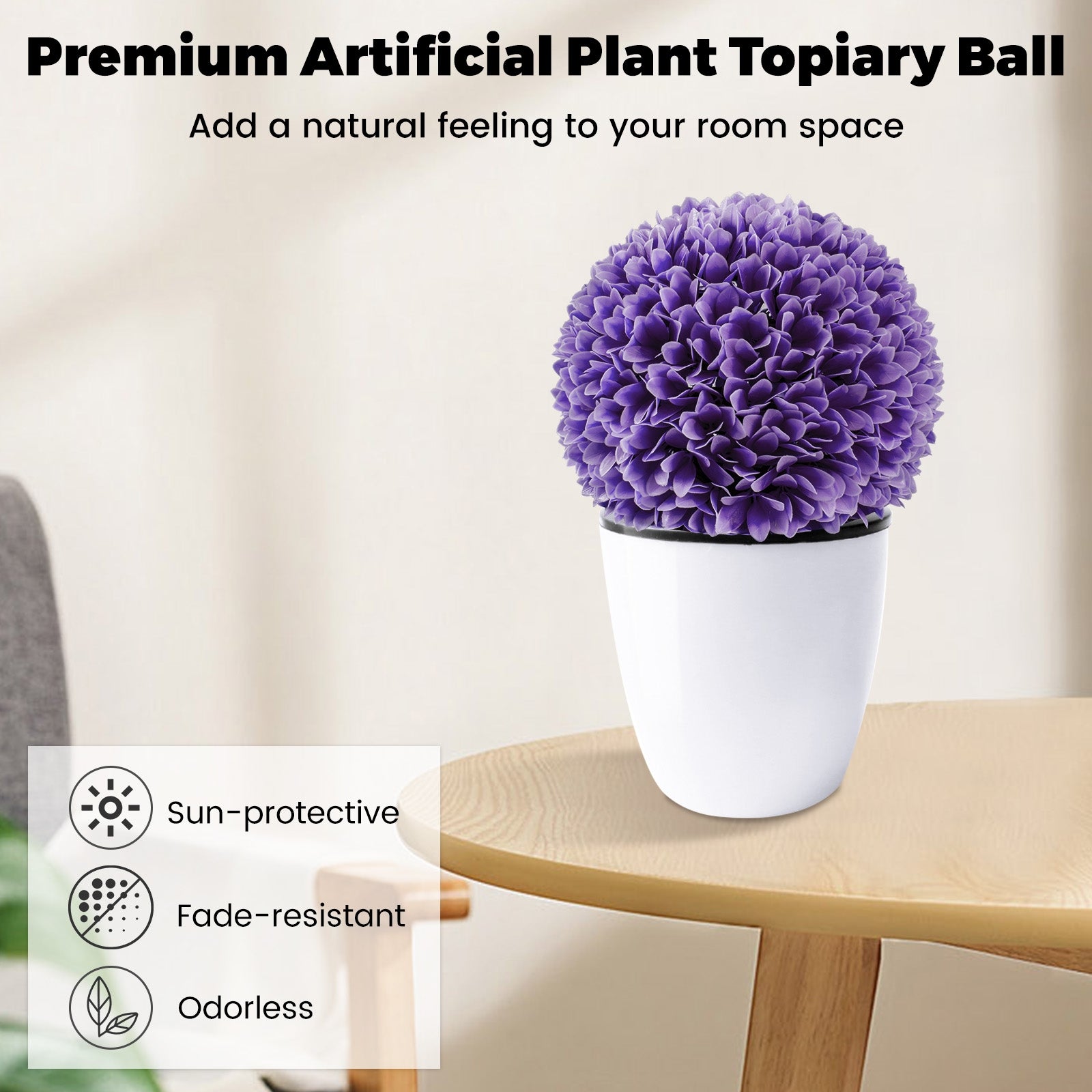 2 Pieces Artificial Plant Topiary Balls Faux Boxwood Decorative Balls, Purple Faux Plants   at Gallery Canada