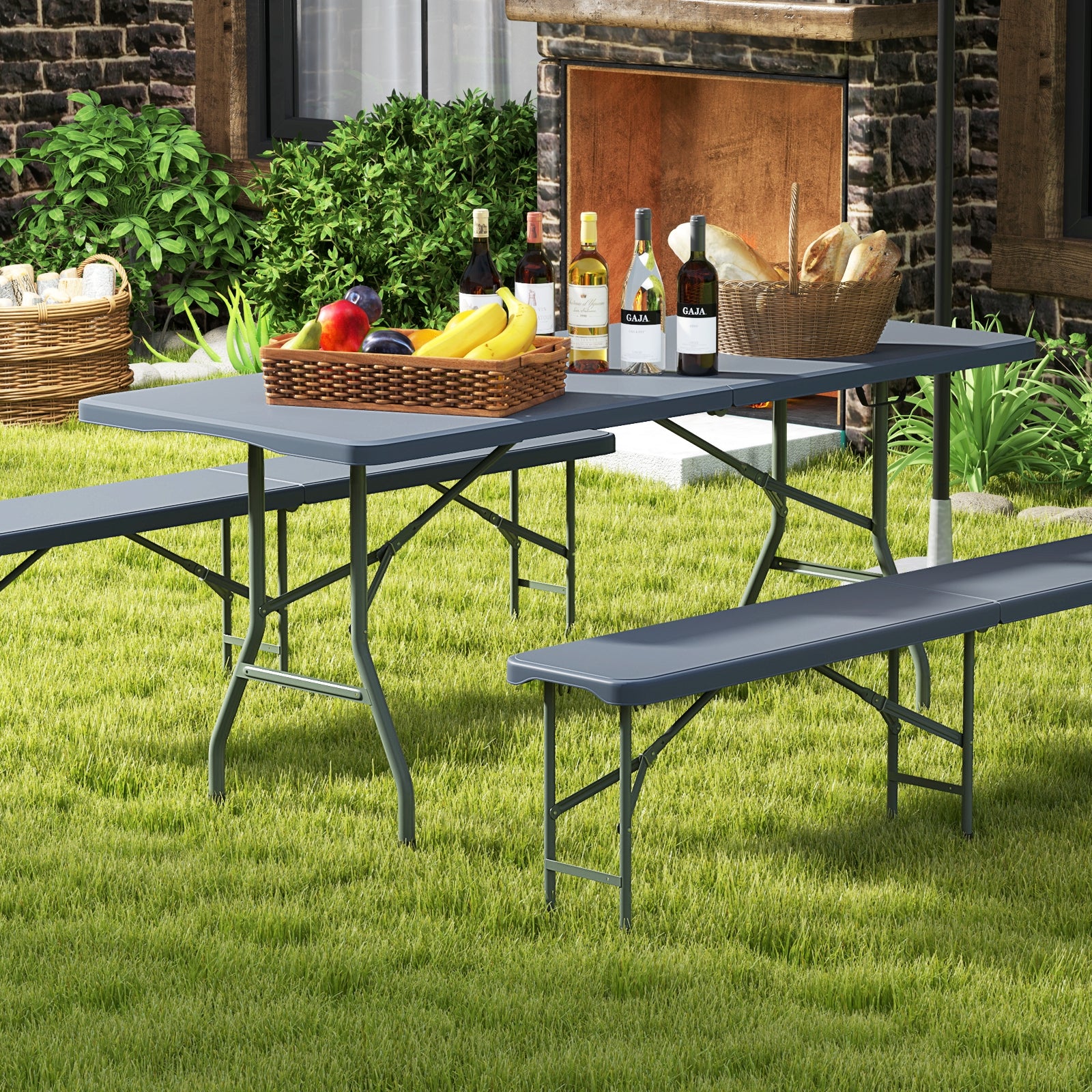 6 ft Portable Folding Table 350 LBS Fold-in-Half Table with HDPE Tabletop, Gray Camping Furniture at Gallery Canada