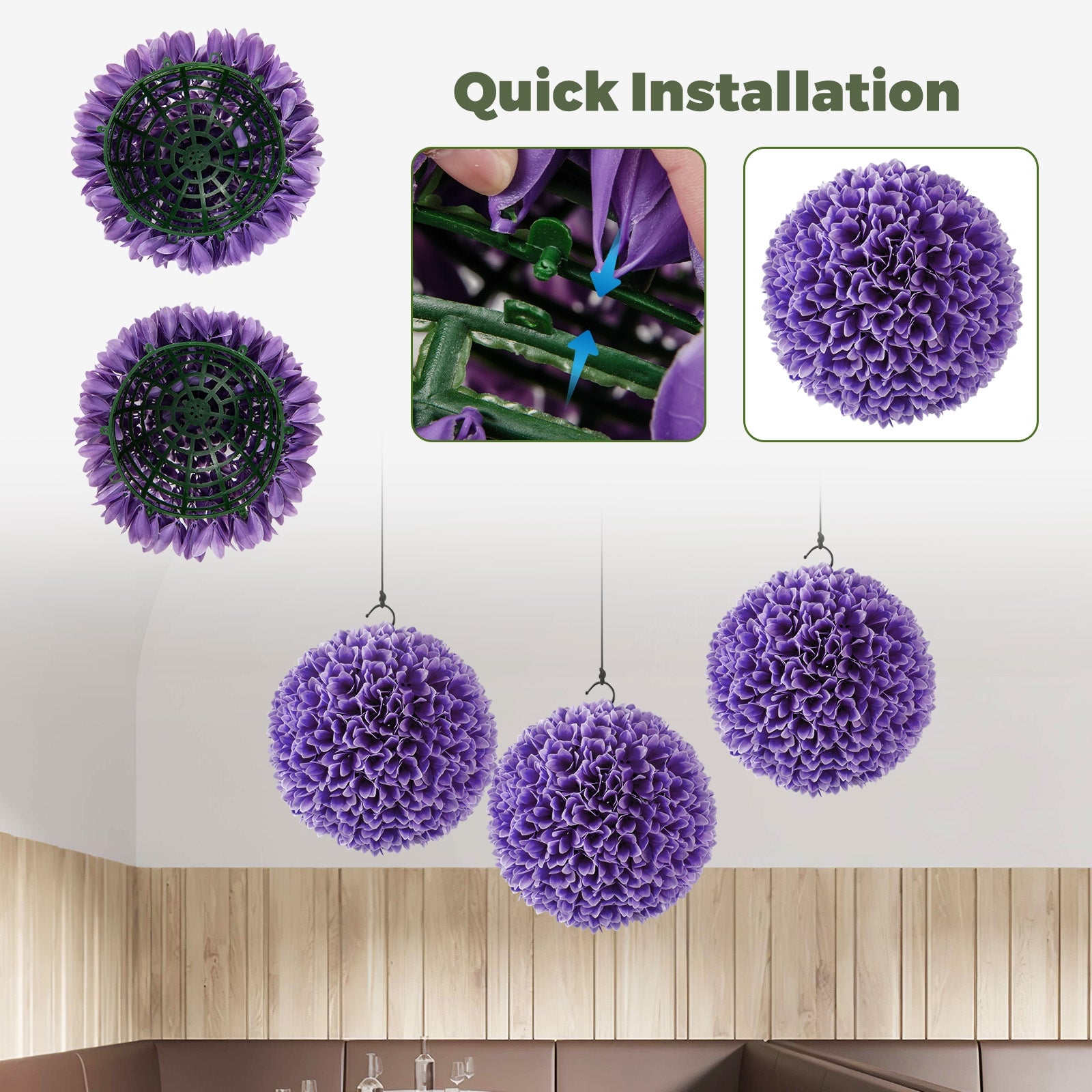 2 Pieces Artificial Plant Topiary Balls Faux Boxwood Decorative Balls, Purple Faux Plants   at Gallery Canada