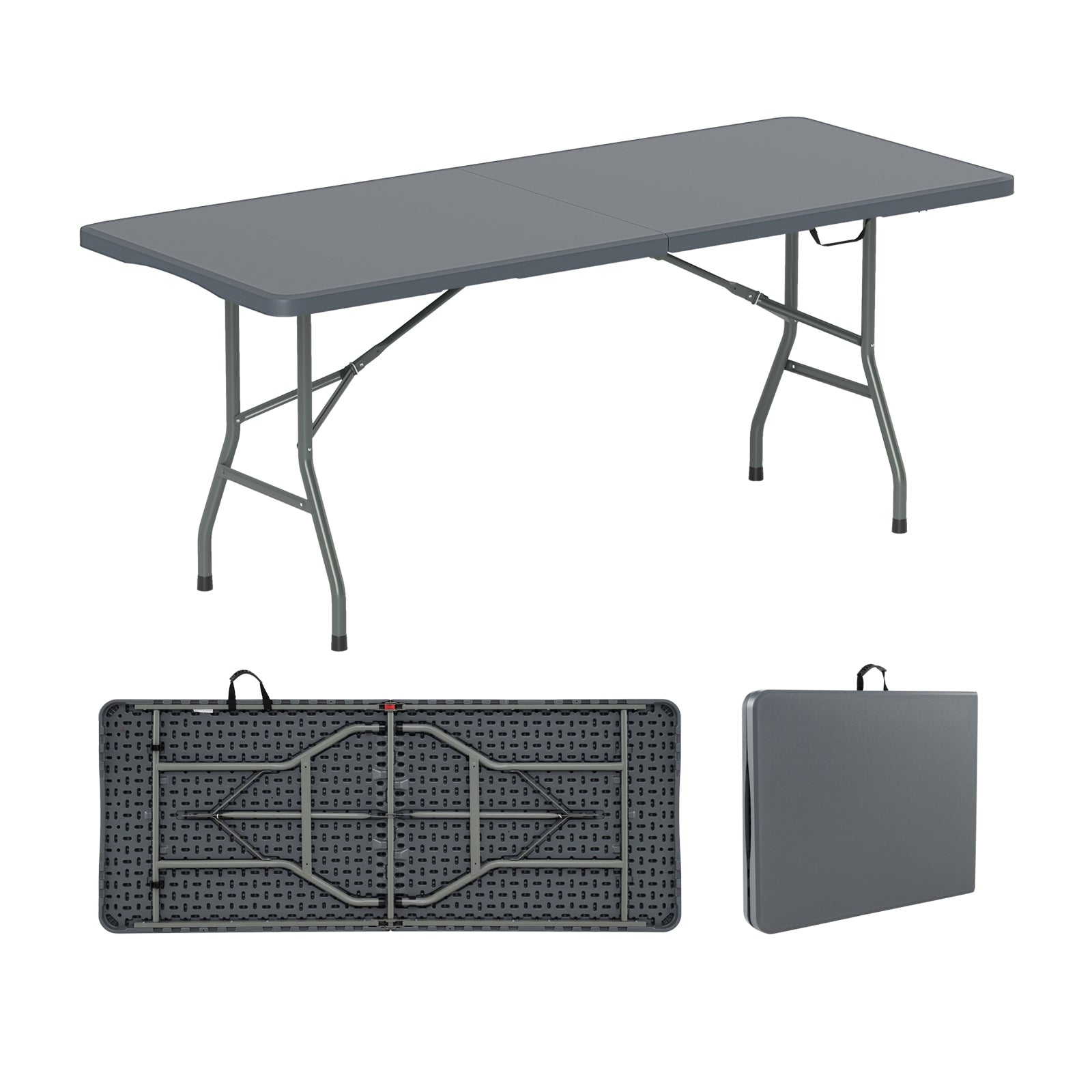 6 ft Portable Folding Table 350 LBS Fold-in-Half Table with HDPE Tabletop, Gray Camping Furniture Gray at Gallery Canada