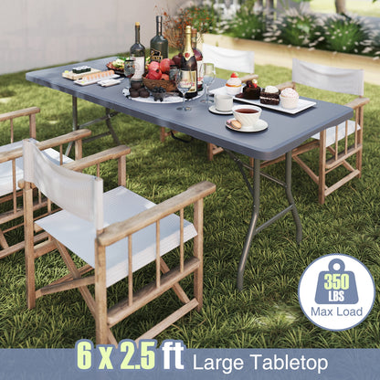 6 ft Portable Folding Table 350 LBS Fold-in-Half Table with HDPE Tabletop, Gray Camping Furniture at Gallery Canada