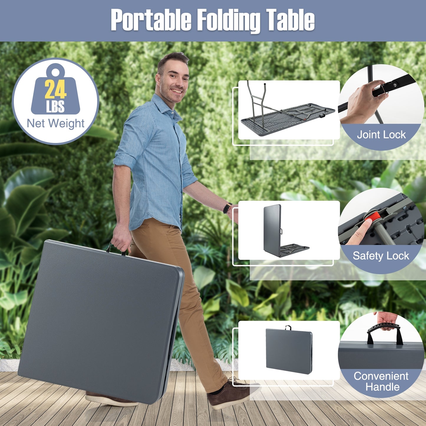 6 ft Portable Folding Table 350 LBS Fold-in-Half Table with HDPE Tabletop, Gray Camping Furniture at Gallery Canada