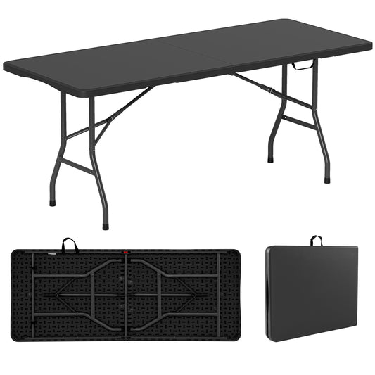 6 ft Portable Folding Table 350 LBS Fold-in-Half Table with HDPE Tabletop, Black Camping Furniture Black at Gallery Canada