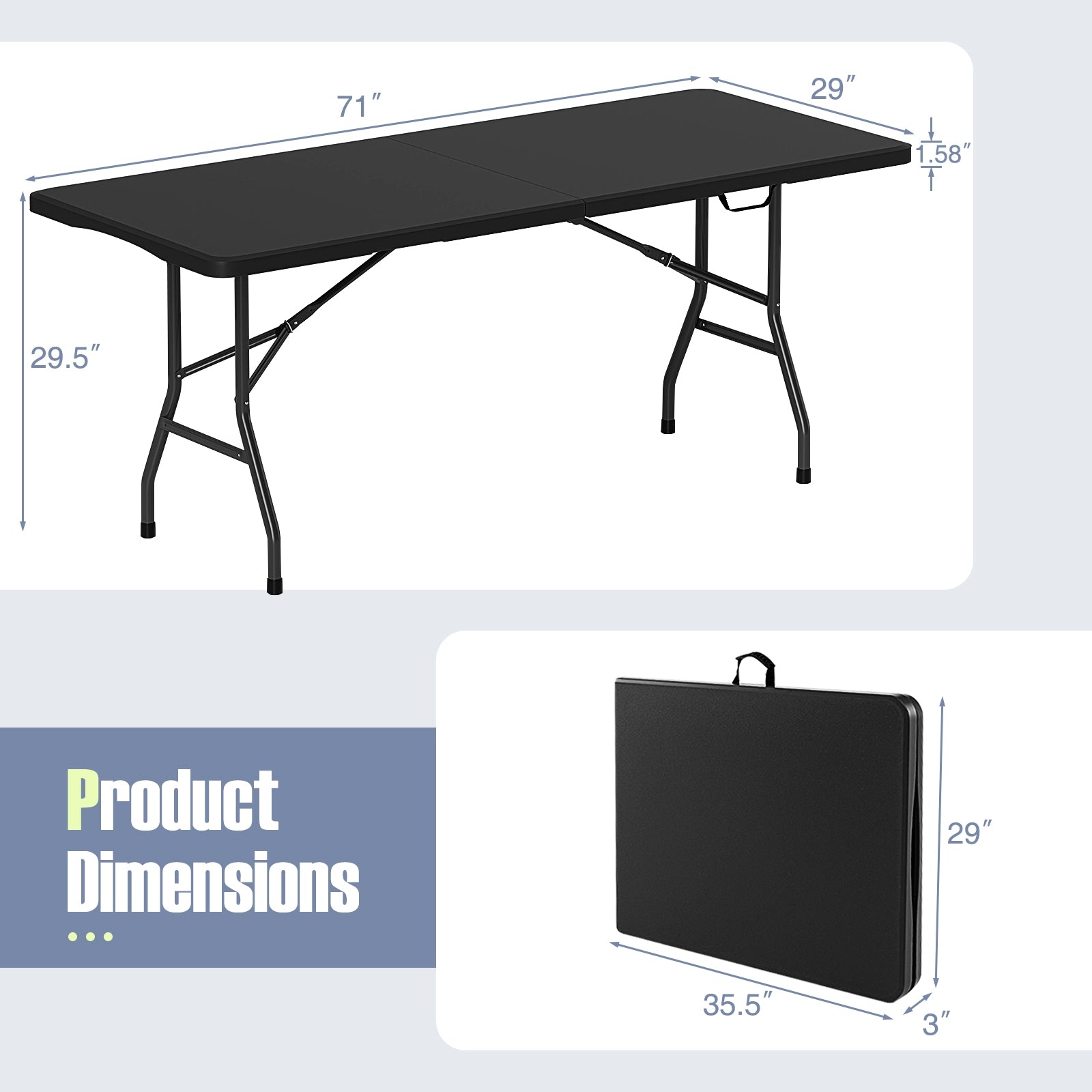 6 ft Portable Folding Table 350 LBS Fold-in-Half Table with HDPE Tabletop, Black Camping Furniture at Gallery Canada