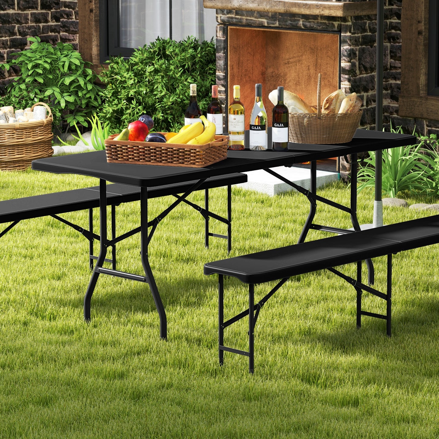 6 ft Portable Folding Table 350 LBS Fold-in-Half Table with HDPE Tabletop, Black Camping Furniture at Gallery Canada