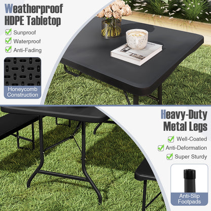 6 ft Portable Folding Table 350 LBS Fold-in-Half Table with HDPE Tabletop, Black Camping Furniture at Gallery Canada