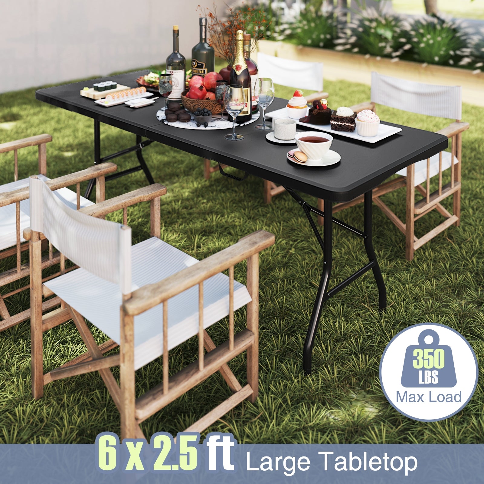 6 ft Portable Folding Table 350 LBS Fold-in-Half Table with HDPE Tabletop, Black Camping Furniture at Gallery Canada