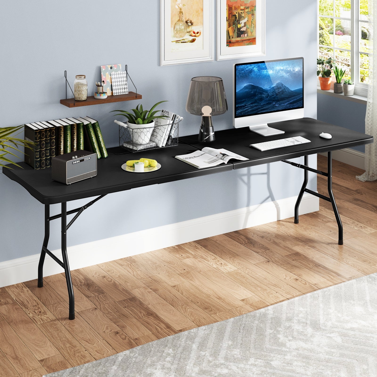 8 ft Portable Folding Table 350 LBS Fold-in-Half Table with HDPE Tabletop, Black Camping Furniture at Gallery Canada