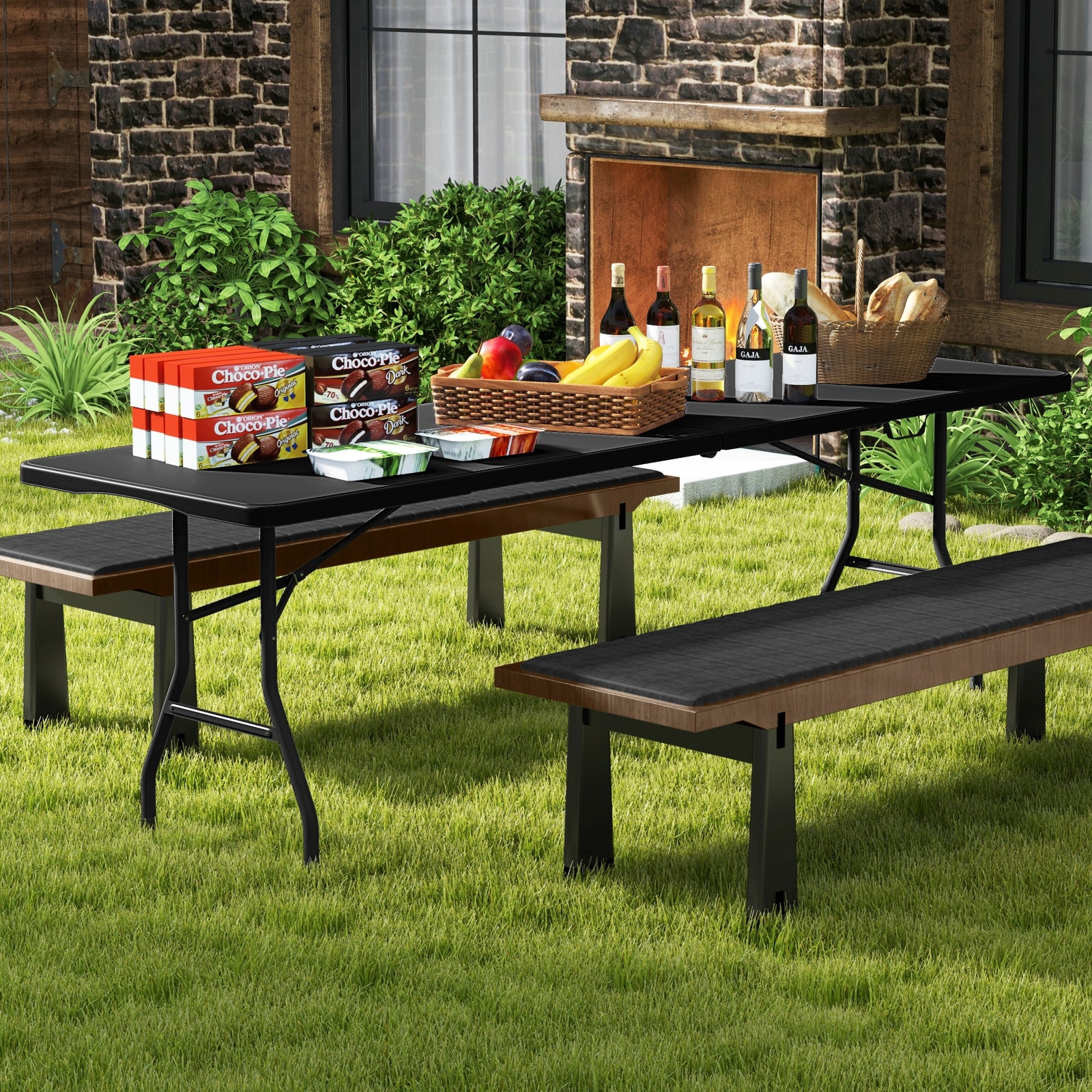 8 ft Portable Folding Table 350 LBS Fold-in-Half Table with HDPE Tabletop, Black Camping Furniture at Gallery Canada