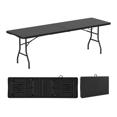 8 ft Portable Folding Table 350 LBS Fold-in-Half Table with HDPE Tabletop, Black