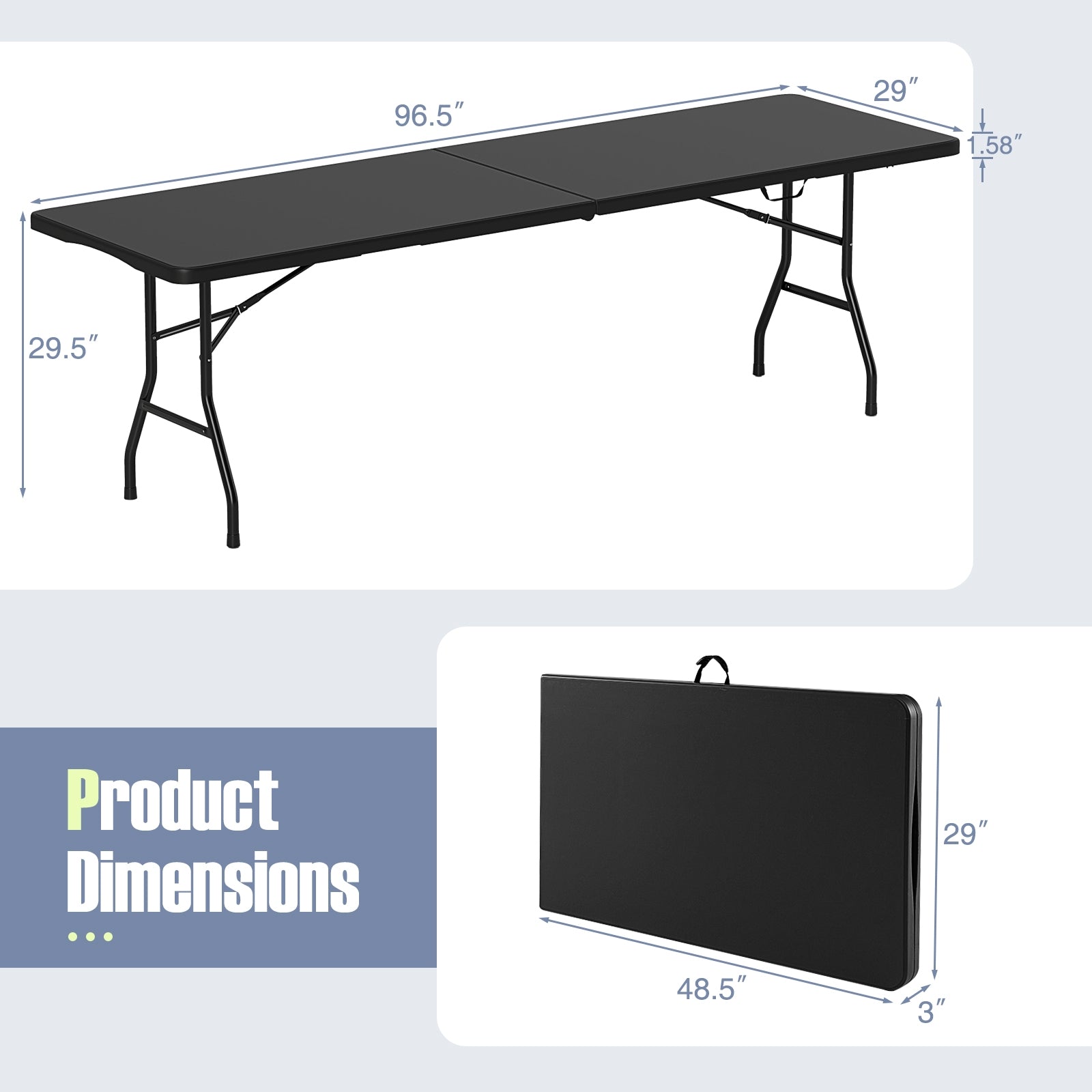 8 ft Portable Folding Table 350 LBS Fold-in-Half Table with HDPE Tabletop, Black Camping Furniture at Gallery Canada