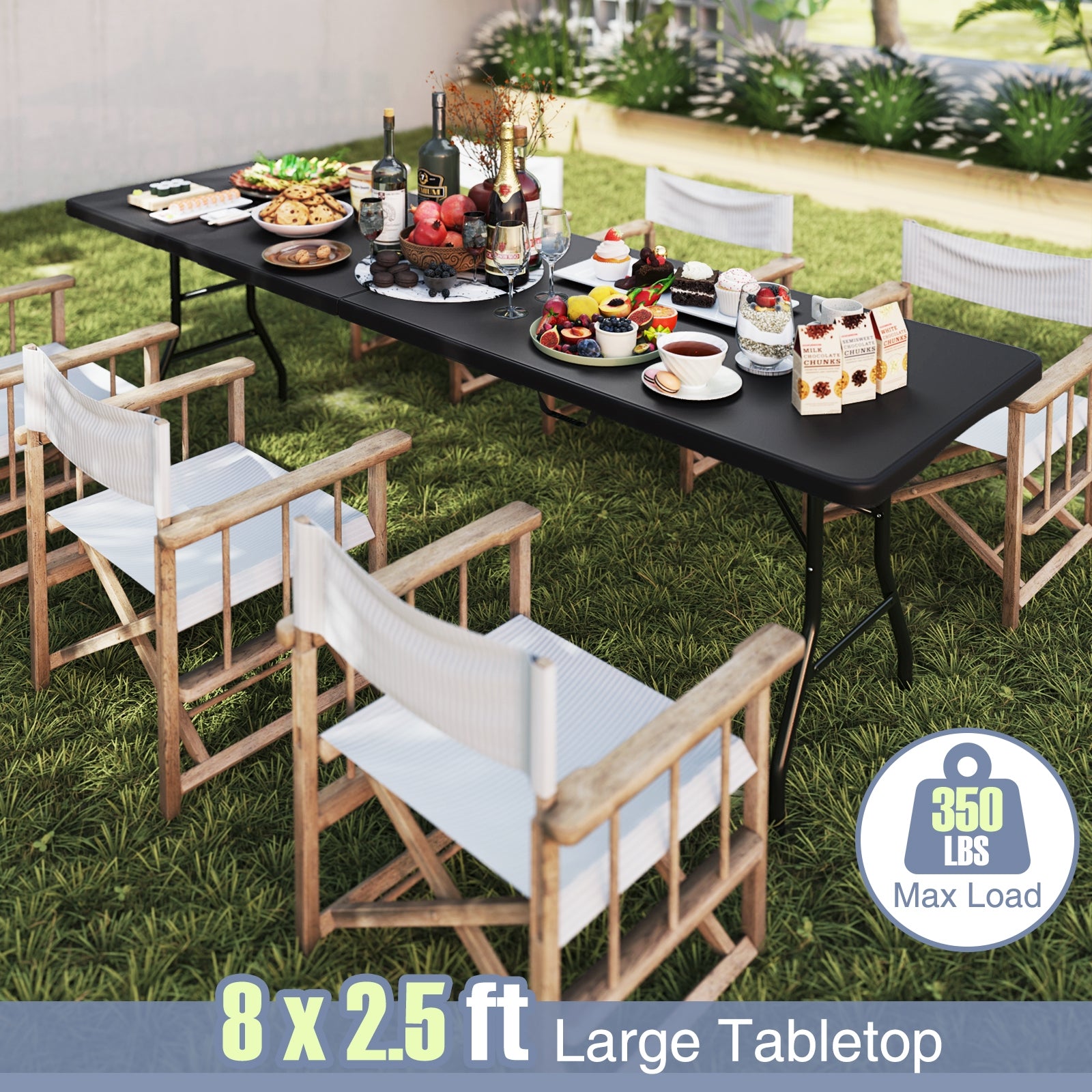 8 ft Portable Folding Table 350 LBS Fold-in-Half Table with HDPE Tabletop, Black Camping Furniture at Gallery Canada