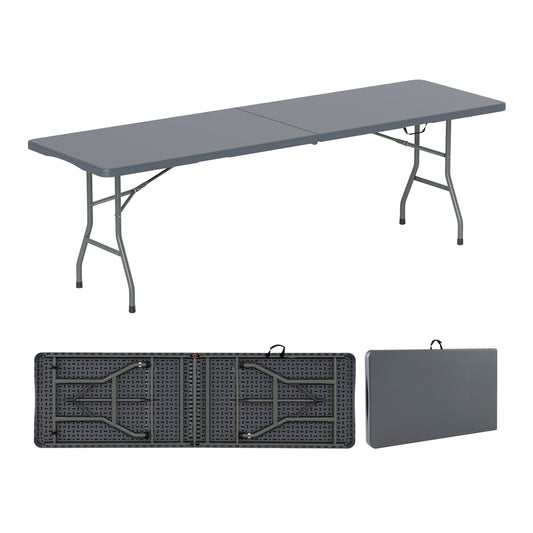 8 ft Portable Folding Table 350 LBS Fold-in-Half Table with HDPE Tabletop, Gray Camping Furniture Gray at Gallery Canada