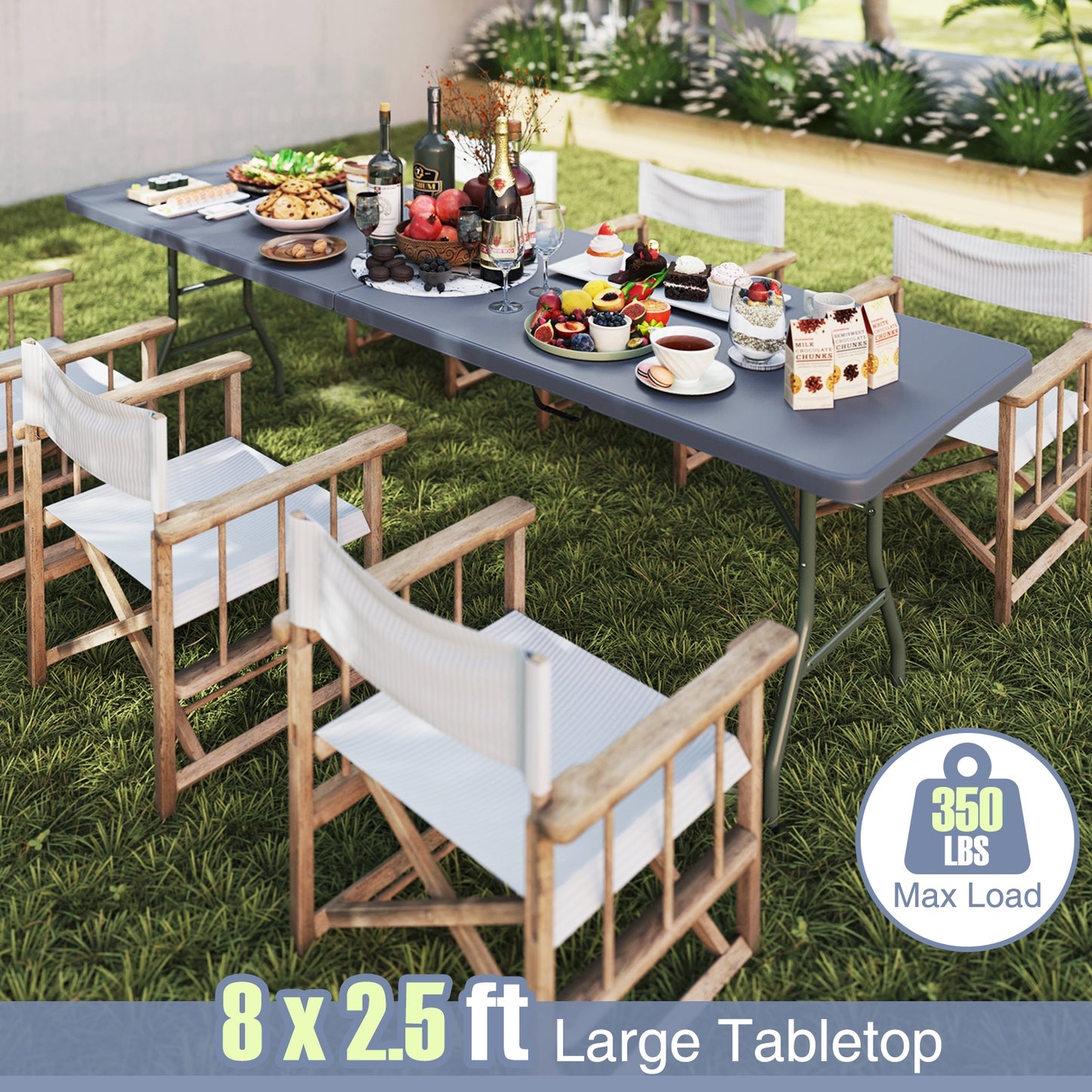 8 ft Portable Folding Table 350 LBS Fold-in-Half Table with HDPE Tabletop, Gray Camping Furniture at Gallery Canada