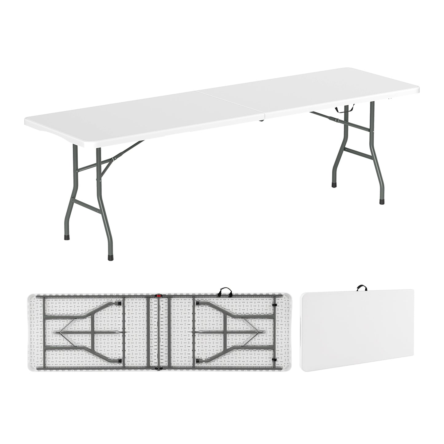 8 ft Portable Folding Table 350 LBS Fold-in-Half Table with HDPE Tabletop, White Camping Furniture White at Gallery Canada