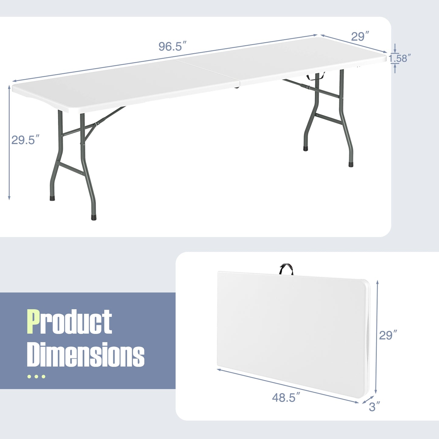 8 ft Portable Folding Table 350 LBS Fold-in-Half Table with HDPE Tabletop, White Camping Furniture at Gallery Canada