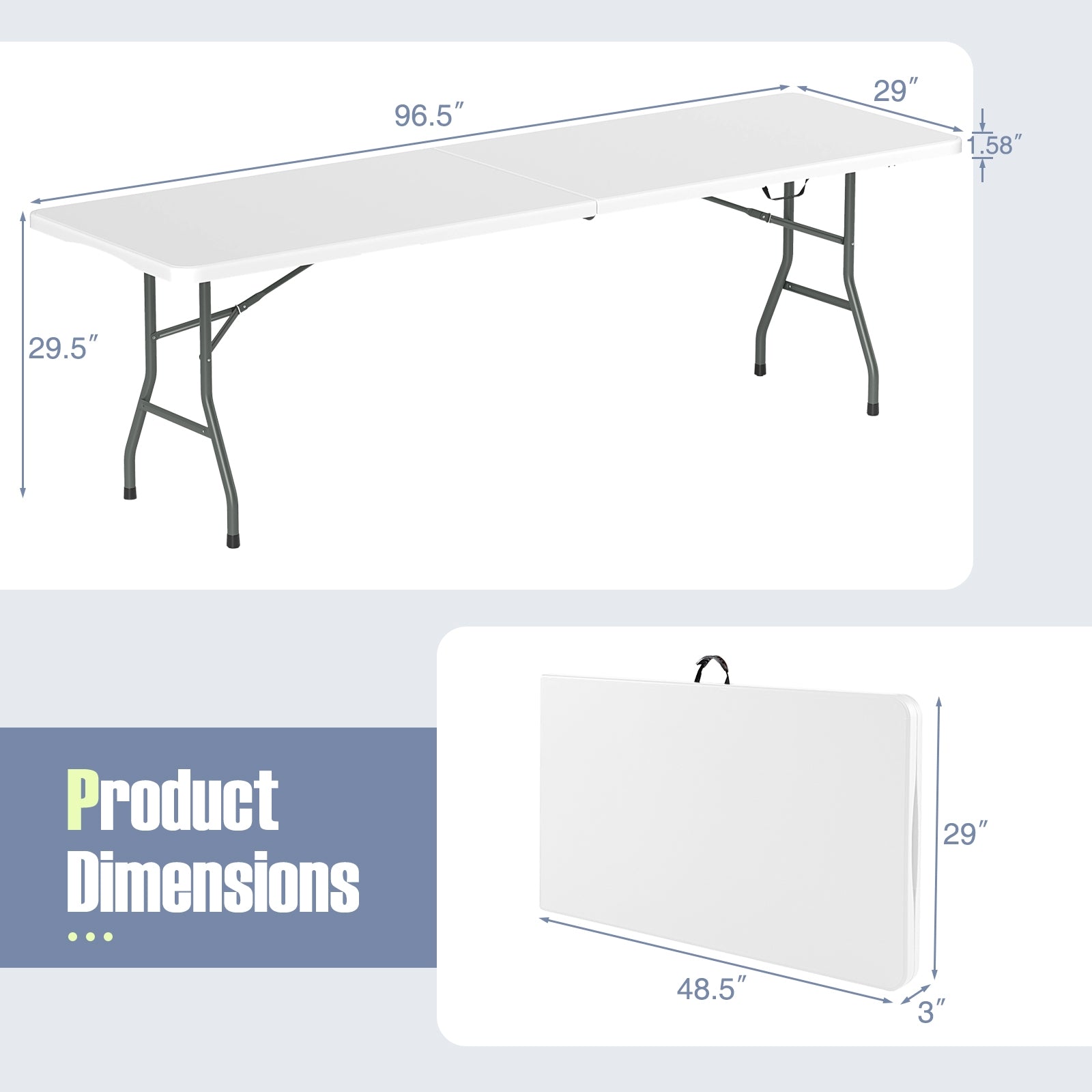 8 ft Portable Folding Table 350 LBS Fold-in-Half Table with HDPE Tabletop, White Camping Furniture at Gallery Canada