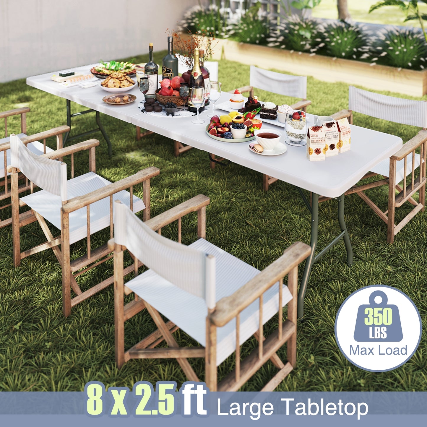 8 ft Portable Folding Table 350 LBS Fold-in-Half Table with HDPE Tabletop, White Camping Furniture at Gallery Canada