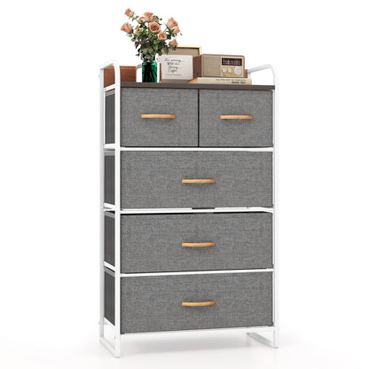 4-Tier Organizer Tower Steel Frame Wooden Top Storage with 5-Drawer Dresser, Gray Dressers & Chests at Gallery Canada