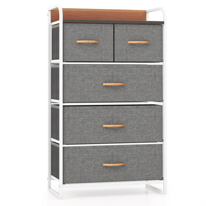 4-Tier Organizer Tower Steel Frame Wooden Top Storage with 5-Drawer Dresser, Gray Dressers & Chests Gray at Gallery Canada