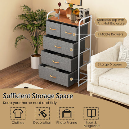 4-Tier Organizer Tower Steel Frame Wooden Top Storage with 5-Drawer Dresser, Gray Dressers & Chests at Gallery Canada