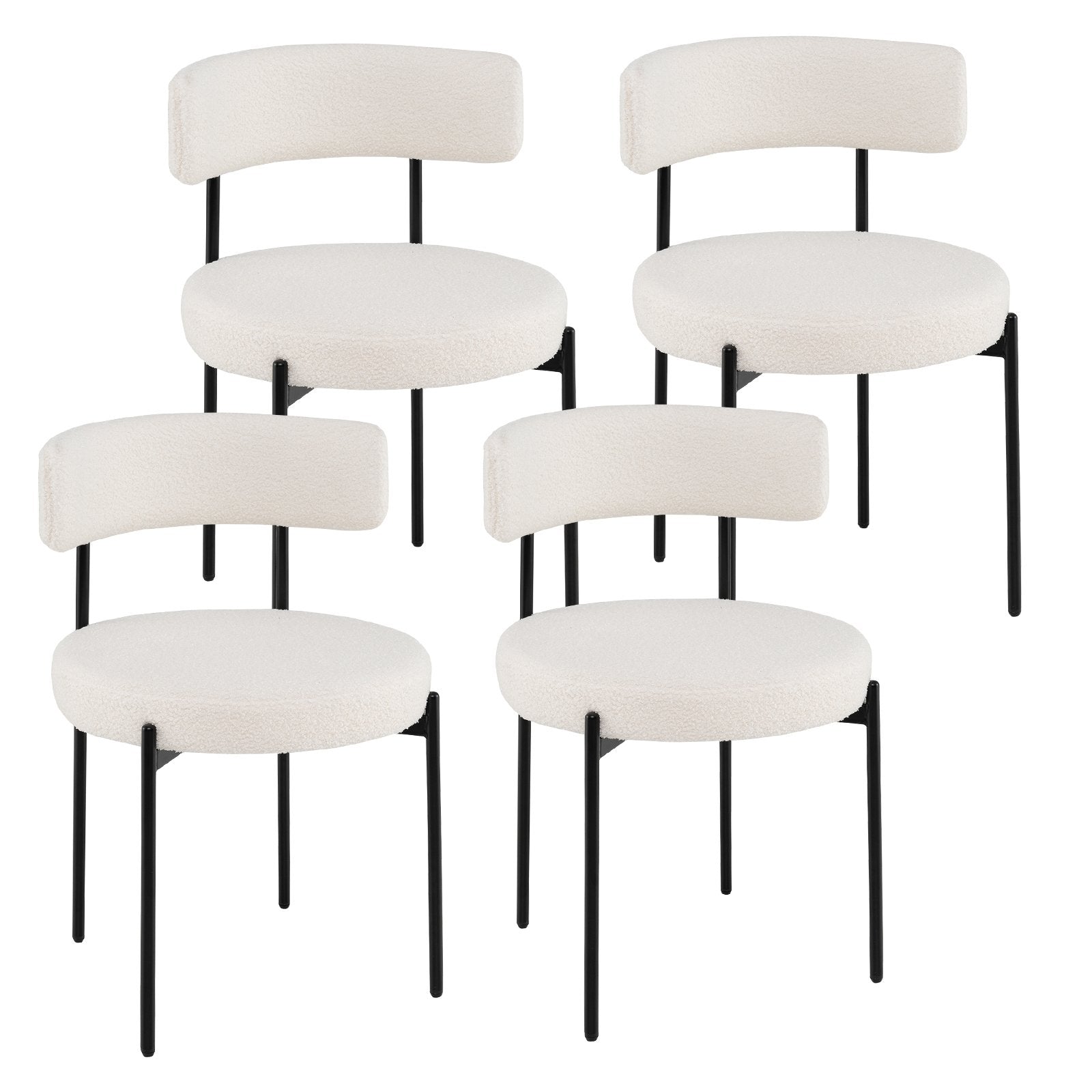 Boucle Dining Chair with Curved Backrest and Metal Legs Set of 4, White Dining Chairs White at Gallery Canada