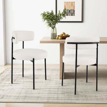 Boucle Dining Chair with Curved Backrest and Metal Legs Set of 4, White Dining Chairs at Gallery Canada