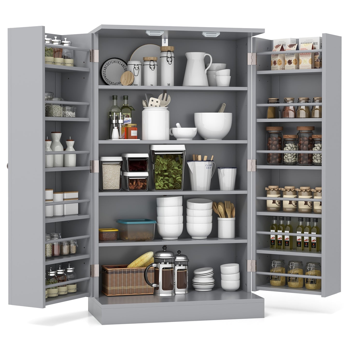 17-Tier Kitchen Pantry Cabinet with 2 Doors and 6 Adjustable Shelves, Gray Sideboards Cabinets & Buffets Gray  at Gallery Canada