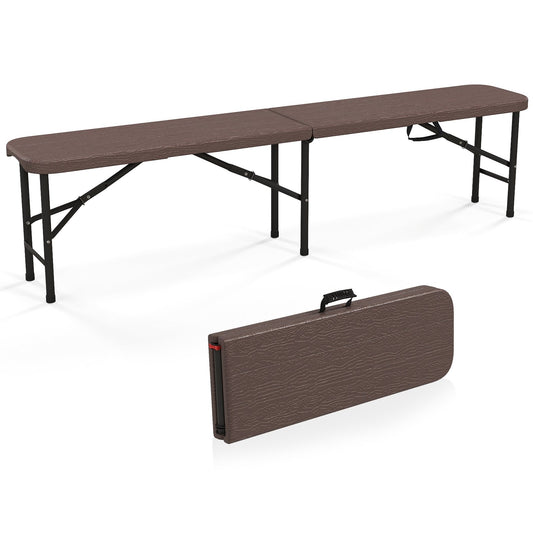 6 Feet Folding HDPE Bench with 1320 LBS Capacity and Handle Lock, Brown Outdoor Benches Brown at Gallery Canada