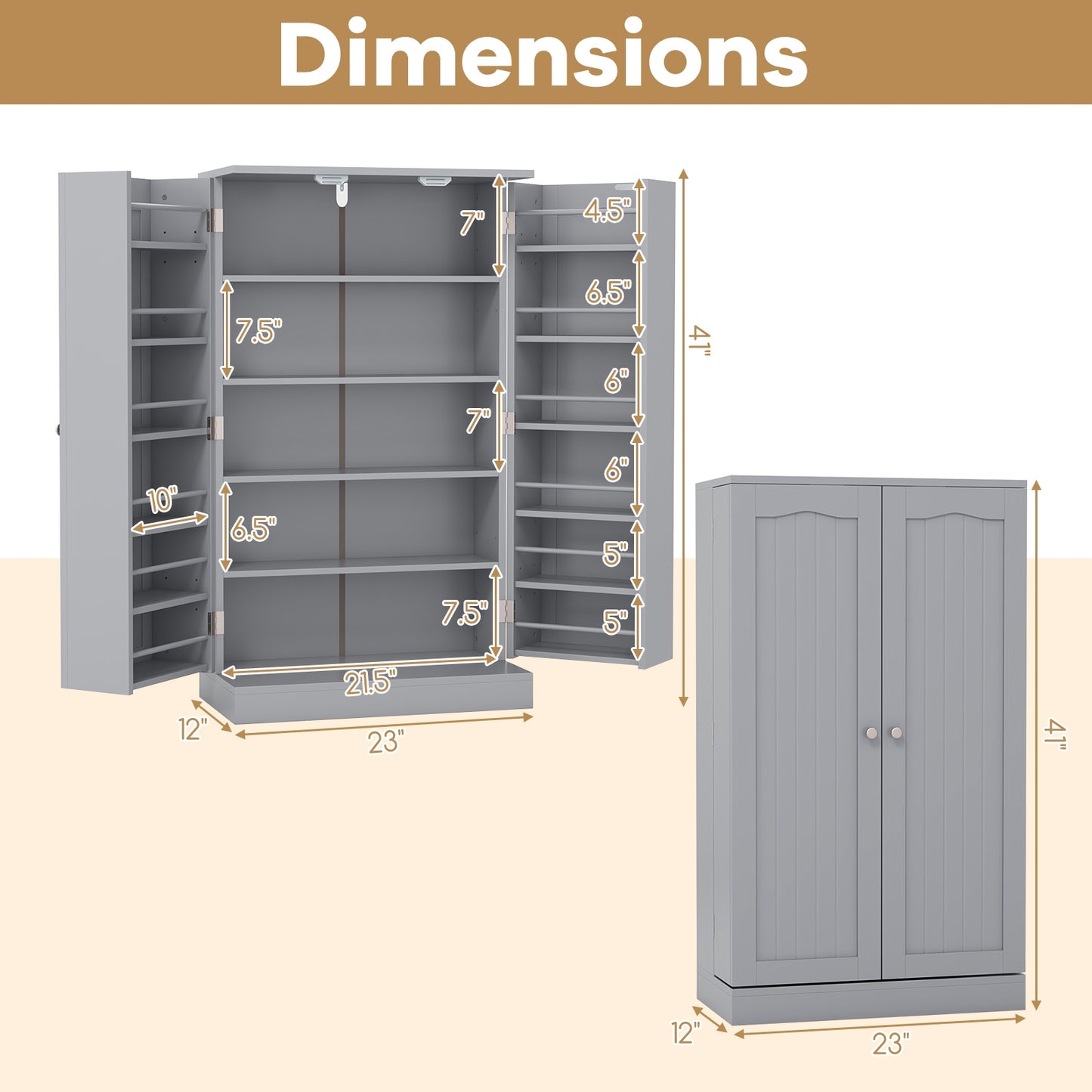 17-Tier Kitchen Pantry Cabinet with 2 Doors and 6 Adjustable Shelves, Gray Sideboards Cabinets & Buffets   at Gallery Canada