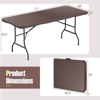 6 ft Portable Folding Table with Rattan-Like HDPE Tabletop and Safe Lock Mechanism, Brown Patio Dining Tables at Gallery Canada