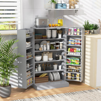 17-Tier Kitchen Pantry Cabinet with 2 Doors and 6 Adjustable Shelves, Gray Sideboards Cabinets & Buffets   at Gallery Canada