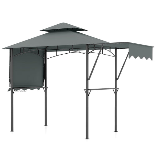 13 x 5 Feet Grill Gazebo with Dual Side Awnings and 2 Shelves Adjustable Shadow, Gray