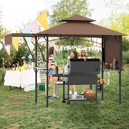 13 x 5 Feet Grill Gazebo with Dual Side Awnings and 2 Shelves Adjustable Shadow, Coffee Gazebos at Gallery Canada