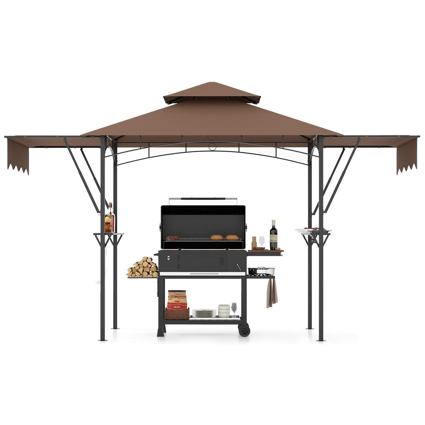 13 x 5 Feet Grill Gazebo with Dual Side Awnings and 2 Shelves Adjustable Shadow, Coffee Gazebos at Gallery Canada