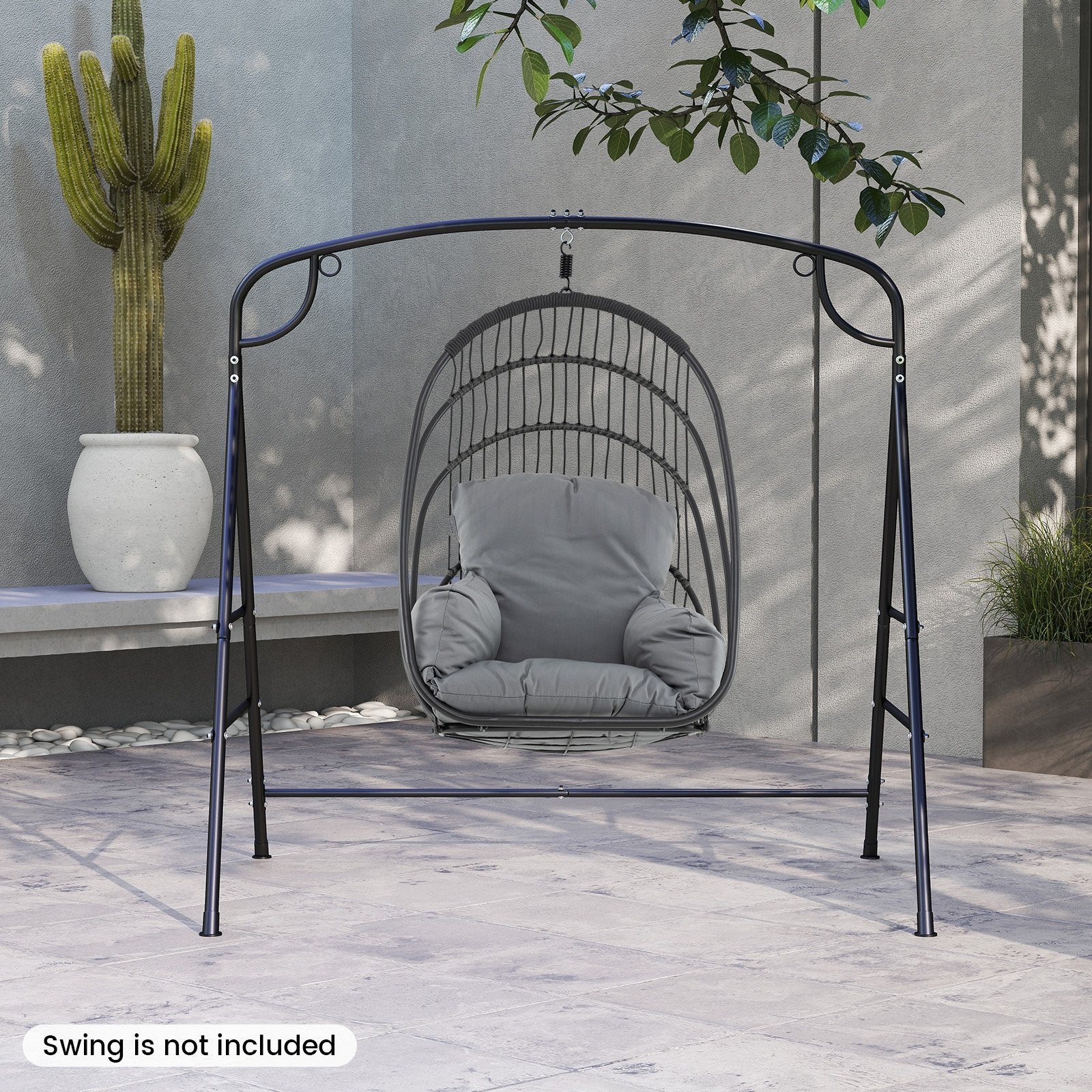 Outdoor Metal Swing Stand with 4 Support Bars and 2 Hanging Ways, Black Porch Swings at Gallery Canada