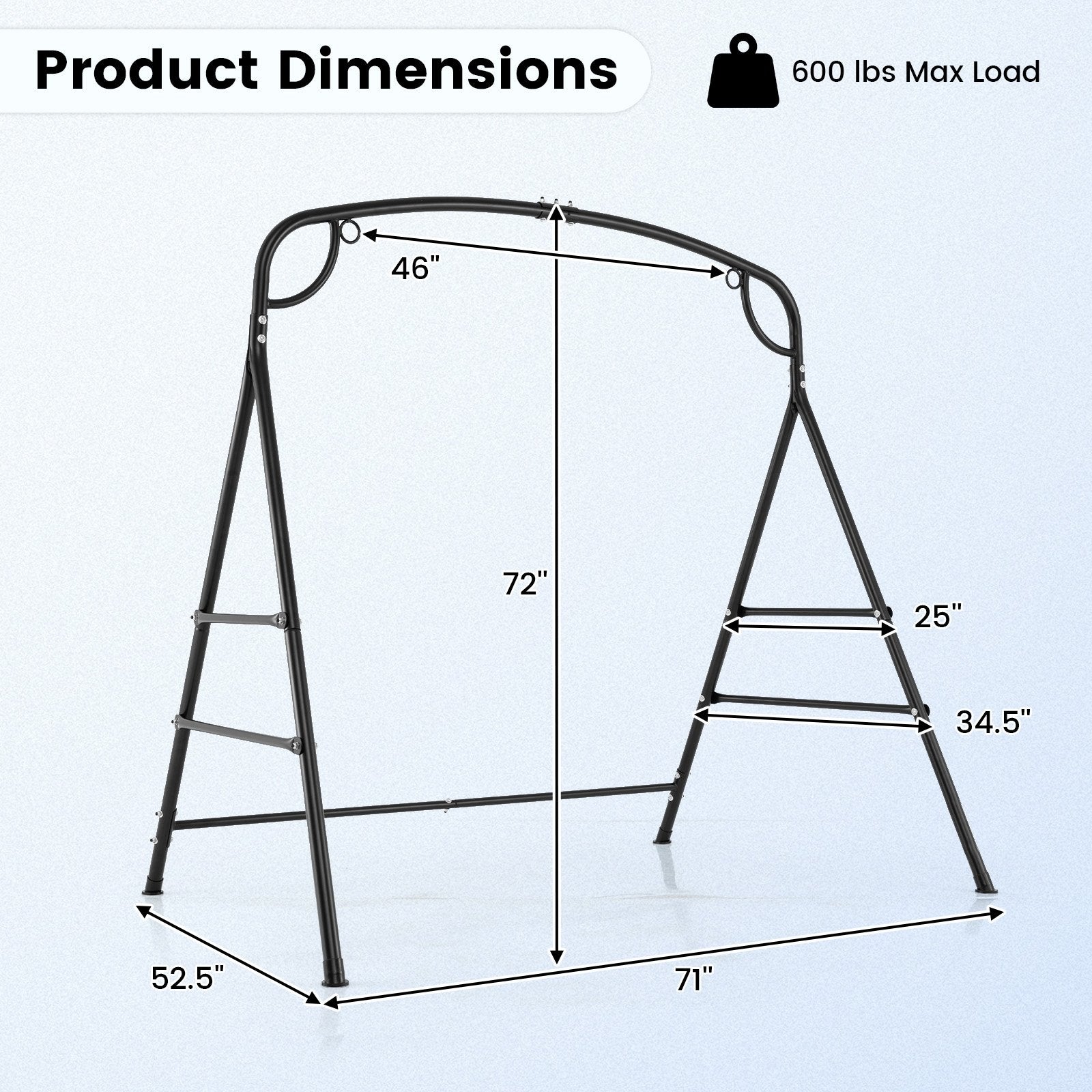 Outdoor Metal Swing Stand with 4 Support Bars and 2 Hanging Ways, Black Porch Swings at Gallery Canada