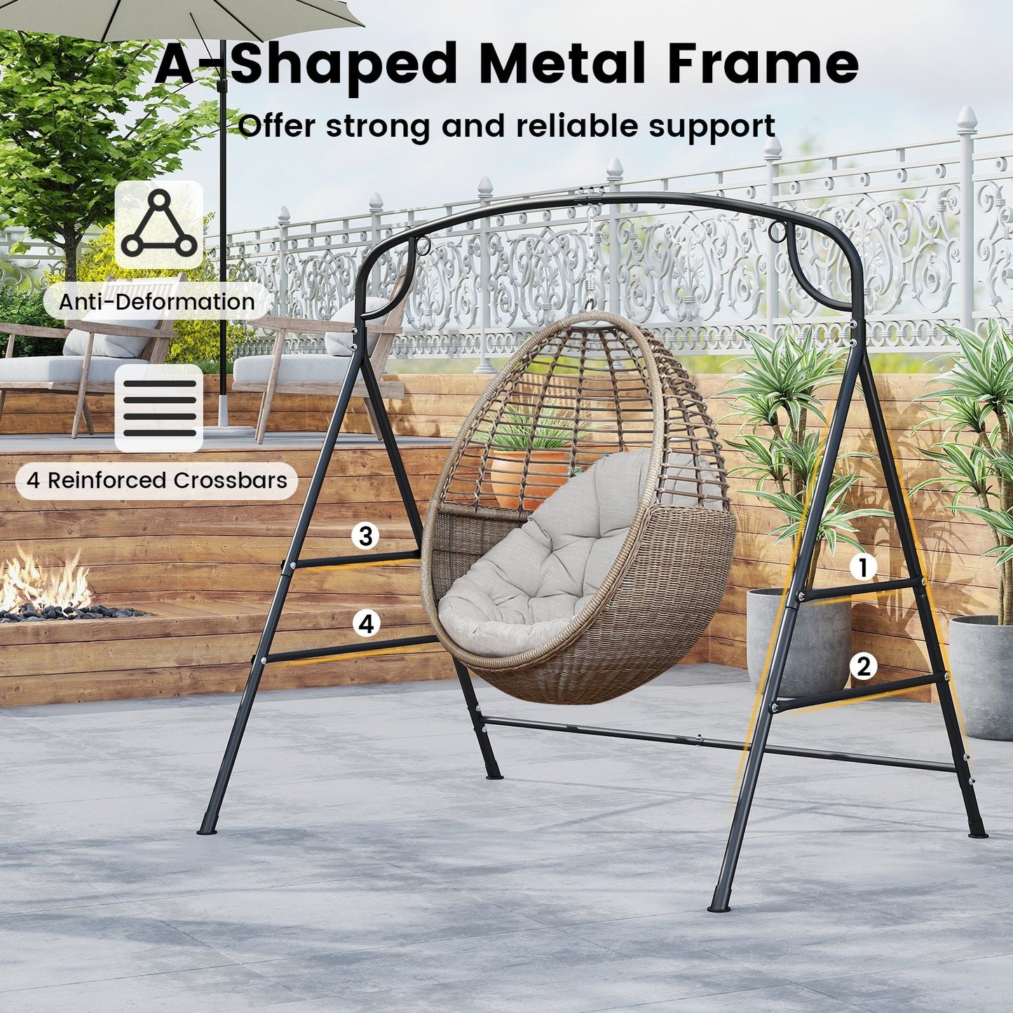 Outdoor Metal Swing Stand with 4 Support Bars and 2 Hanging Ways, Black Porch Swings at Gallery Canada