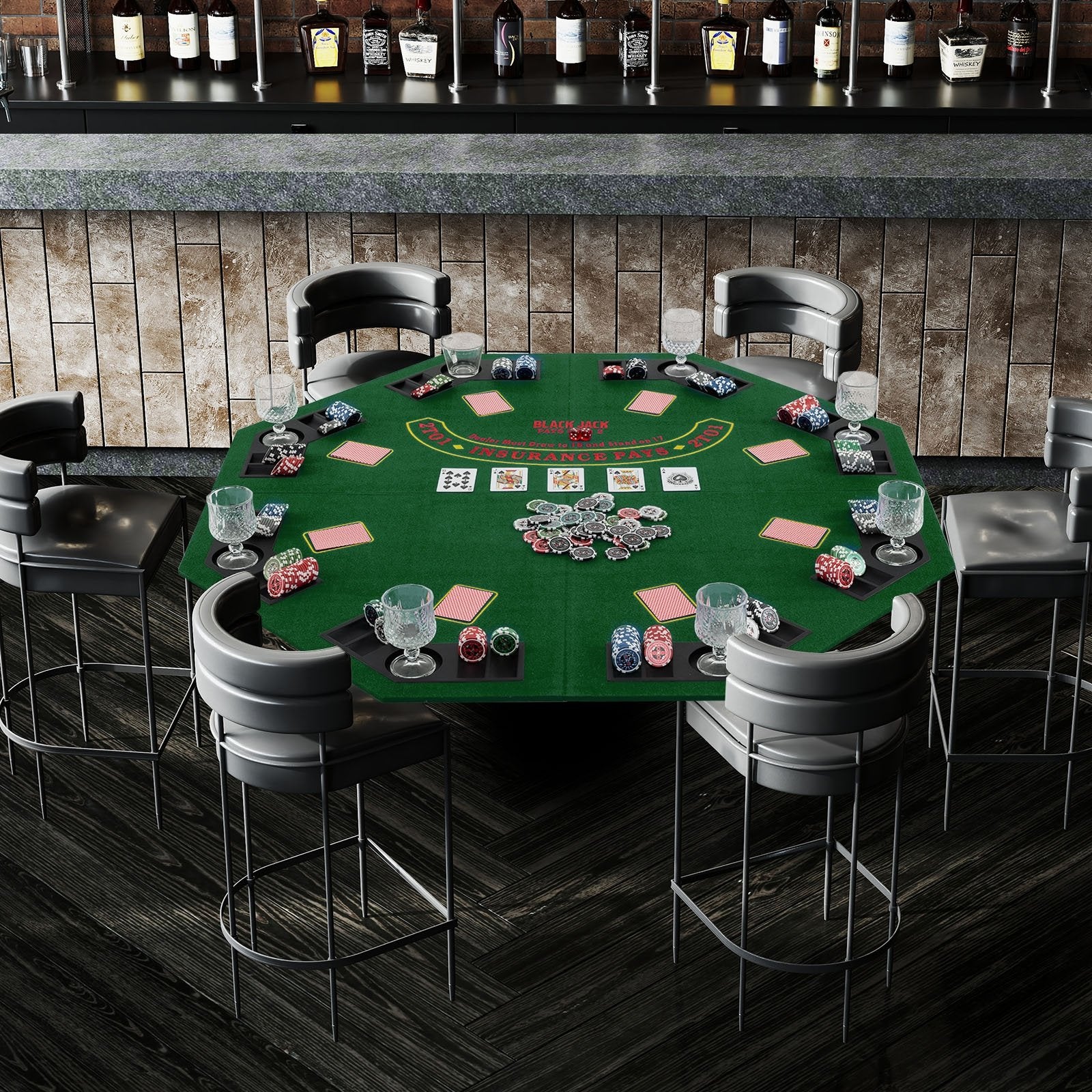 48 Inch 8-Player Foldable Poker Table Top with Carrying Bag and Cup Holders, Green Game Room at Gallery Canada