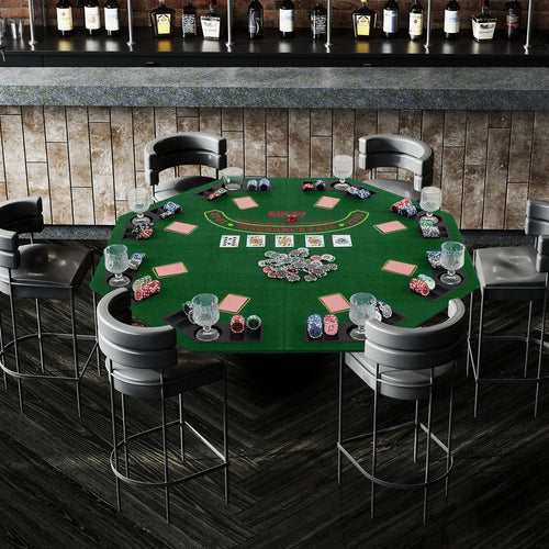 48 Inch 8-Player Foldable Poker Table Top with Carrying Bag and Cup Holders, Green