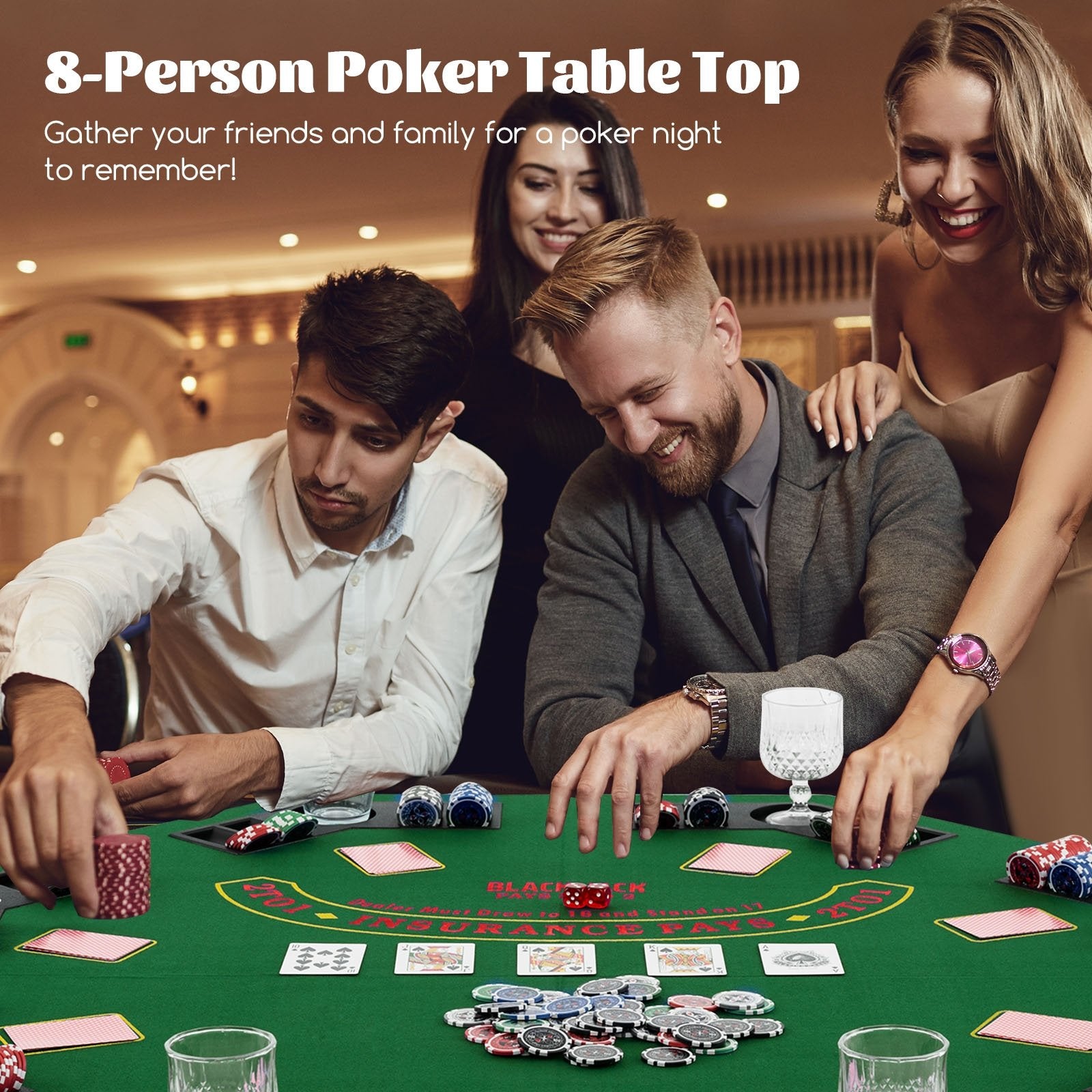 48 Inch 8-Player Foldable Poker Table Top with Carrying Bag and Cup Holders, Green Game Room at Gallery Canada