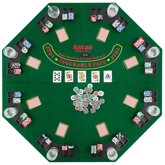 48 Inch 8-Player Foldable Poker Table Top with Carrying Bag and Cup Holders, Green Game Room Green at Gallery Canada