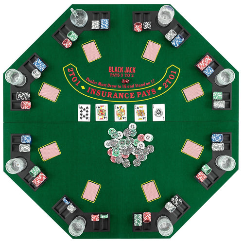 48 Inch 8-Player Foldable Poker Table Top with Carrying Bag and Cup Holders, Green