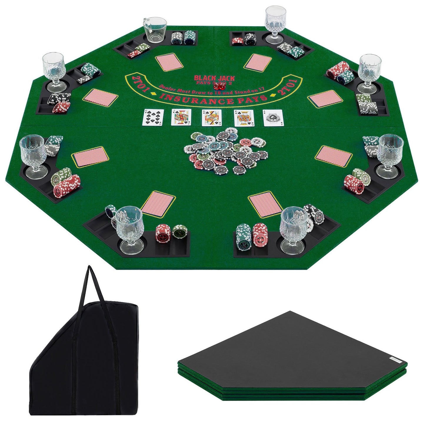 48 Inch 8-Player Foldable Poker Table Top with Carrying Bag and Cup Holders, Green Game Room at Gallery Canada