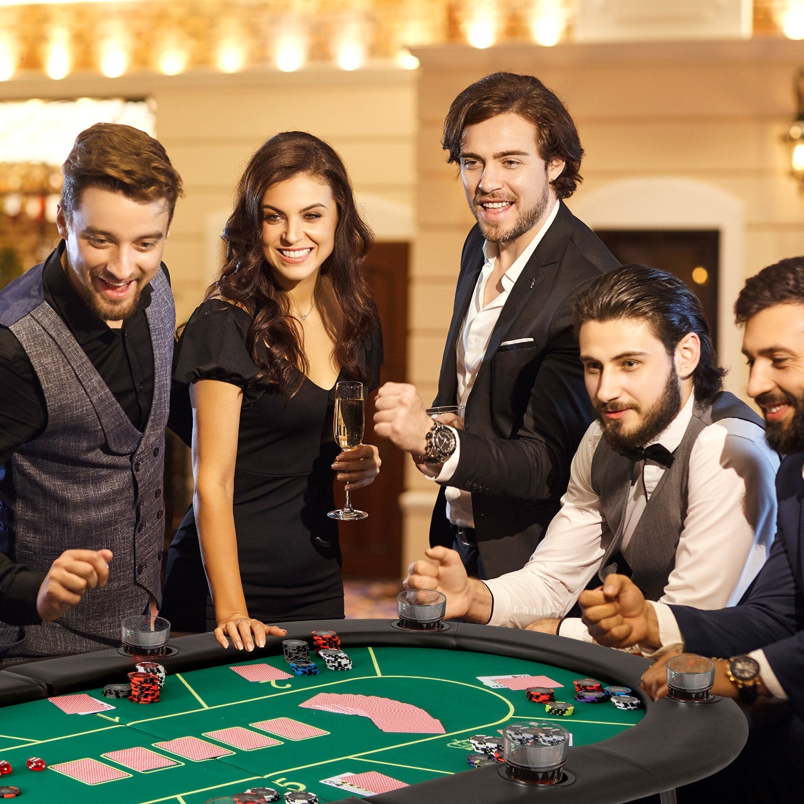 72 x 36 x 30.5 Inch Foldable Poker Table with 8 Cup Holders, Green Game Room at Gallery Canada